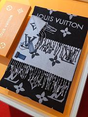 LV Monogram Cashmere Scarf Black 1154 Size 186x34cm - 5