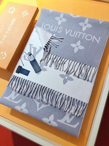 LV Monogram Cashmere Scarf Grey 1154 Size 186x34cm