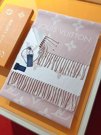 LV Monogram Cashmere Scarf Pink 1154 Size 186x34cm