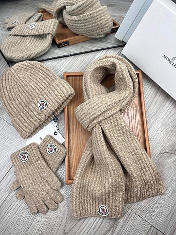 Moncler Wool Beanie Scalf Gloves Set Beige 1164
