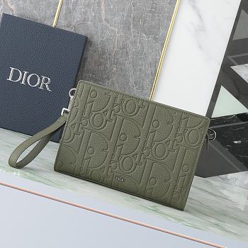 Dior Khaki Embossed Triangle Clutch B930270 Size 27x19x6cm