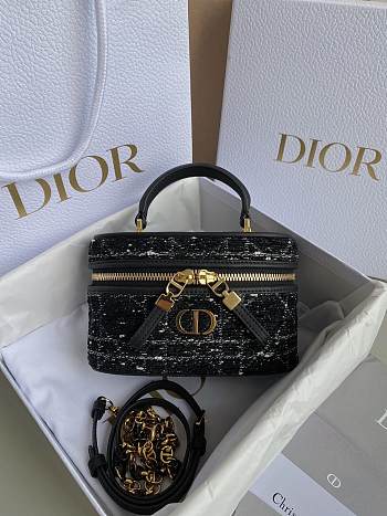 Dior Caro Vanity Black Tweed Makeup Bag Size 16×8×9cm