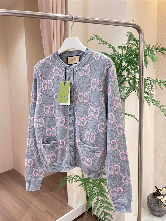 Gucci Cardigan Wool Top Version Grey Pink - 1