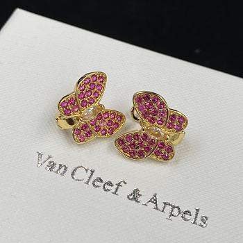 DVan Cleef Two Butterfly Earrings Yellow Pink