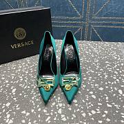 Versace Pointed Toe Jade Green Lacquer Leather Pumps - 3