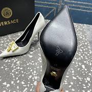 Versace Pointed Toe White Lacquer Leather Pumps - 5