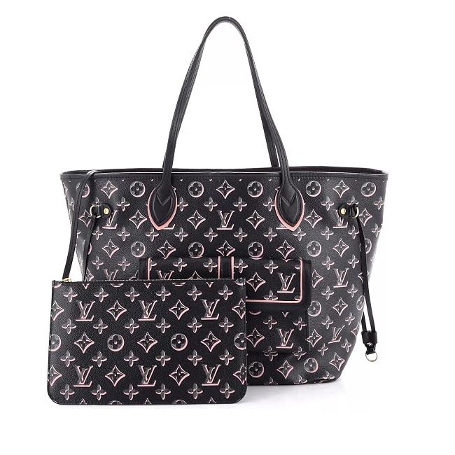 LV Neverfull Buci Box Black MM Bag Size 32 x 28 x 14 cm - 1