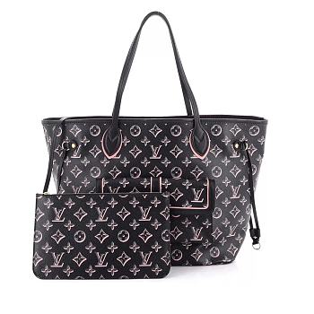 LV Neverfull Buci Box Black MM Bag Size 32 x 28 x 14 cm