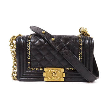 CHANEL Quilted CC GHW Boy Chanel Chain Shoulder Bag A67085 Calfskin Black A67085 size 20x12x5cm