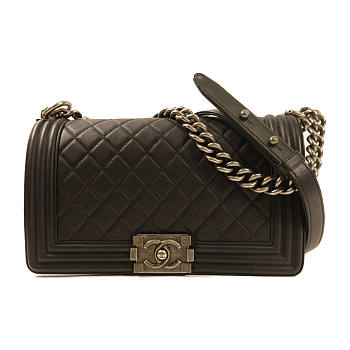 CHANEL CC Boy 25 Chain Shoulder Bag Calfskin Leather Black size 25x15x7.5cm