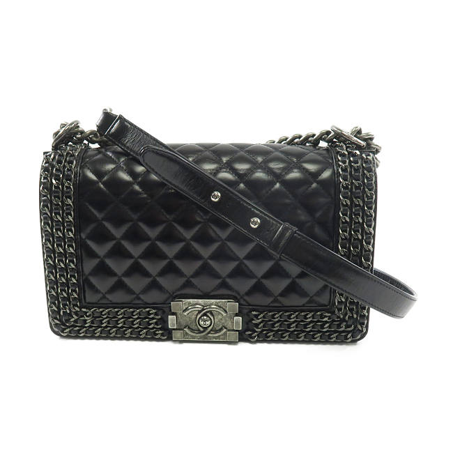 CHANEL CC SHW Boy 25 Chain Shoulder Bag Lambskin Leather Black size 25x16x7cm - 1