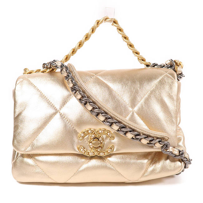CHANEL CC C19 Small 2 Way Shoulder Bag Handbag Lambskin Leather Gold size 25cm - 1