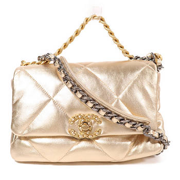 CHANEL CC C19 Small 2 Way Shoulder Bag Handbag Lambskin Leather Gold size 25cm