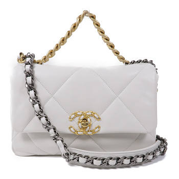 CHANEL CC Chanel 19 2 Way Chain Shoulder Bag Lambskin Leather White size 25cm