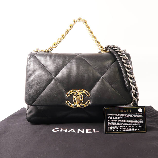CHANEL CC Chanel 19 Chain Shoulder Bag Lambskin Leather Black size 25cm - 1