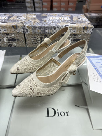 J'Adior Slingback Pump White and Gold-Tone Millefiori Jacquard