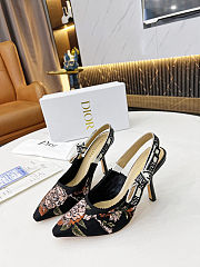Dior Women J’Adior Slingback Pump Black Multicolor Cotton with Dior Jardin Botanique Embroidery - 1