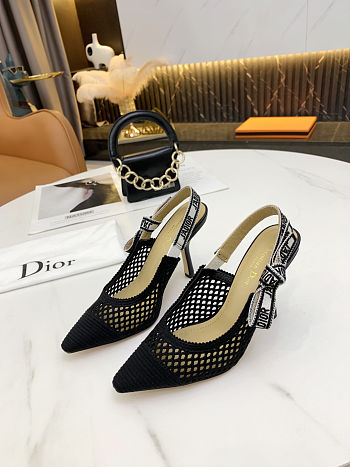 Dior Black Canvas and Mesh Jadior Slingback Pumps