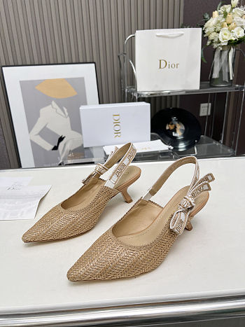 Dior CD Women J’Adior Slingback Pump Natural Raffia Flat Bow