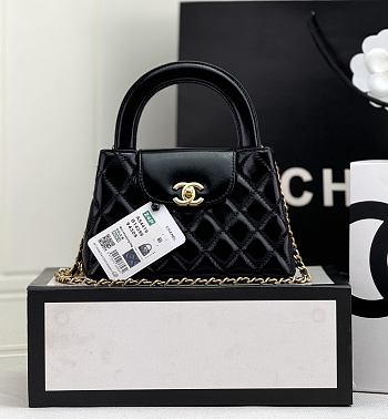 Chanel Kelly Bag Black Lambskin Silver 19x13x7cm