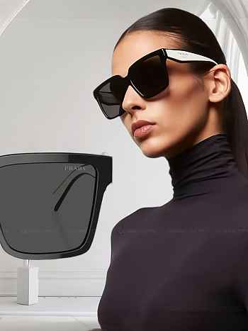 Prada PR 24ZS 1AB5SO Black White Gray Lenses Women Square Sunglasses