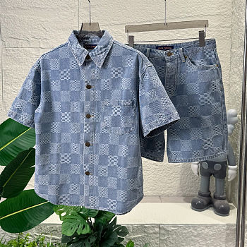 LV Men's jacquard checkered denim clothes