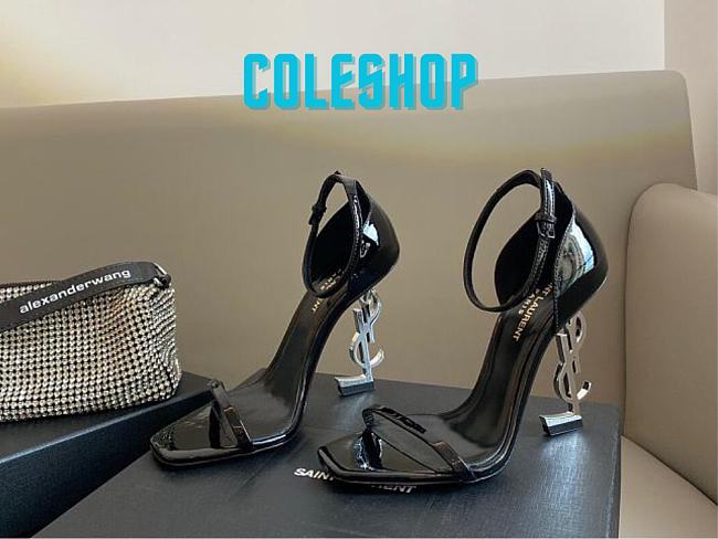 YSL OPYUM letter heel metal heel high-heeled sandals black 10.5cm - 1