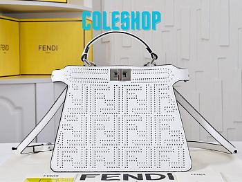 Fendi Peekaboo ISeeU Small White Leather Bag FF Interlacing 27x21x11cm