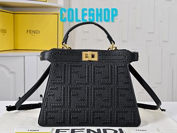Fendi Peekaboo ISeeU Small Black Leather Bag FF Interlacing 27x21x11cm