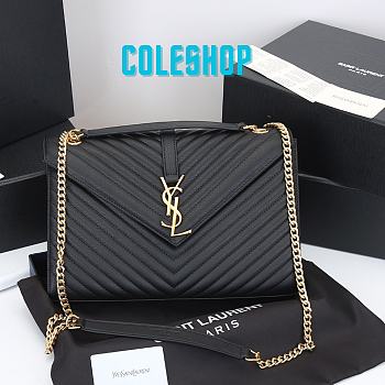 YSL Collège Medium Leather Shoulder Bag In Nero Gold size 31*20*8cm