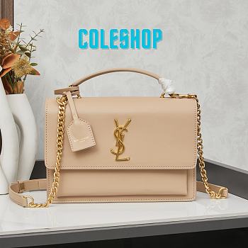 YSL Sunset Top Handle In Smooth Leather Beige 25x18x5cm
