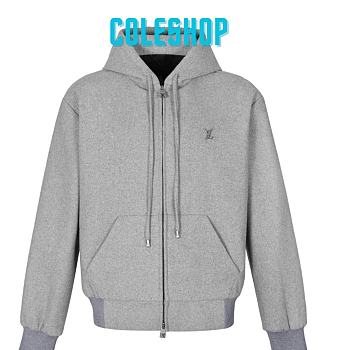 LV metal wool zipper hoodie grey 1V2024FW 