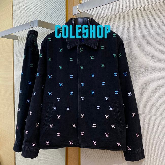 Louis Vuitton full-print contrasting rainbow gradient embroidered denim jacket - 1
