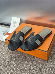 Hermes Oran Black Ostrich Slides - 6