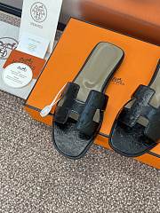 Hermes Oran Black Ostrich Slides - 3