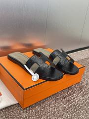 Hermes Oran Black Ostrich Slides - 2