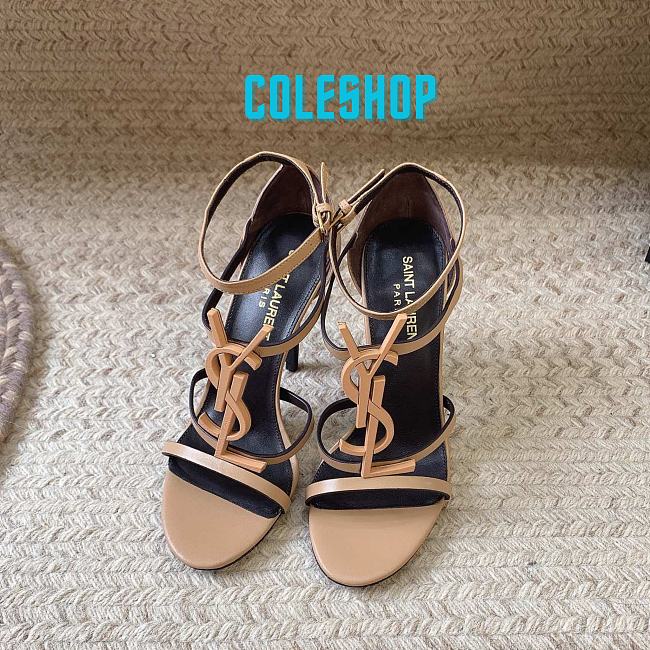 YSL Cassandra Sandals 100mm Beige Heel - 1