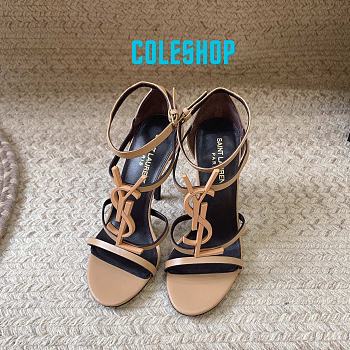 YSL Cassandra Sandals 100mm Beige Heel