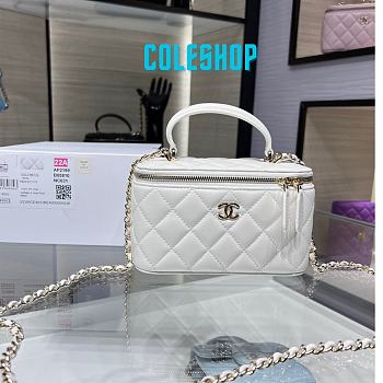 Chanel Handle Vanity Case White Lambskin Bag 17x10x8cm