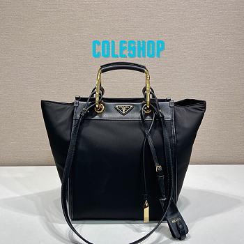 Prada Re-Nylon Leather Tote Bag Black 23x28.5x15cm