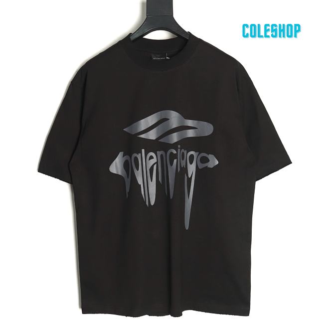 Balenciaga new 3M art letter print washed and worn short-sleeved T-shirt black - 1