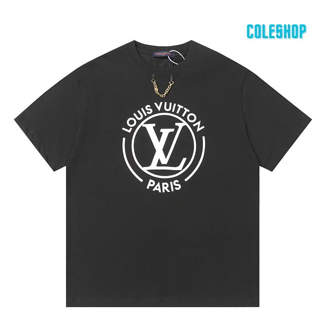 Louis Vuitton LV chain logo printed short-sleeved T-shirt black - 1