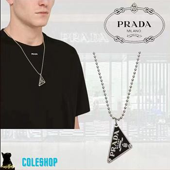 Prada black enamel triangle pendant