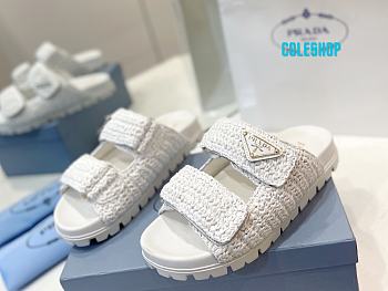 Prada Monolith crochet raffia-effect sandals white