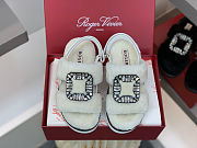 SHOES Roger Vivier Women Viv' Winter Fur Strass Buckle Sandals in Sheepskin-White - 2