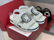 SHOES Roger Vivier Women Viv' Winter Fur Strass Buckle Sandals in Sheepskin-White - 3