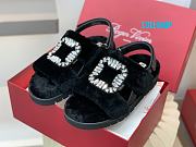 SHOES Roger Vivier Women Viv' Winter Fur Strass Buckle Sandals in Sheepskin black - 1