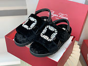 SHOES Roger Vivier Women Viv' Winter Fur Strass Buckle Sandals in Sheepskin black - 5