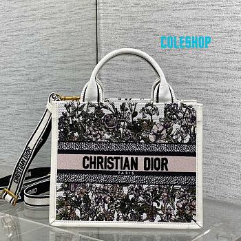 Dior Book Tote specifically a small version with a floral embroidery pattern Size: 26*12*21cm