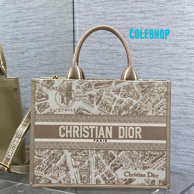 Dior Book Tote specifically a small version with a floral embroidery pattern brown Size: 26*12*21cm - 1